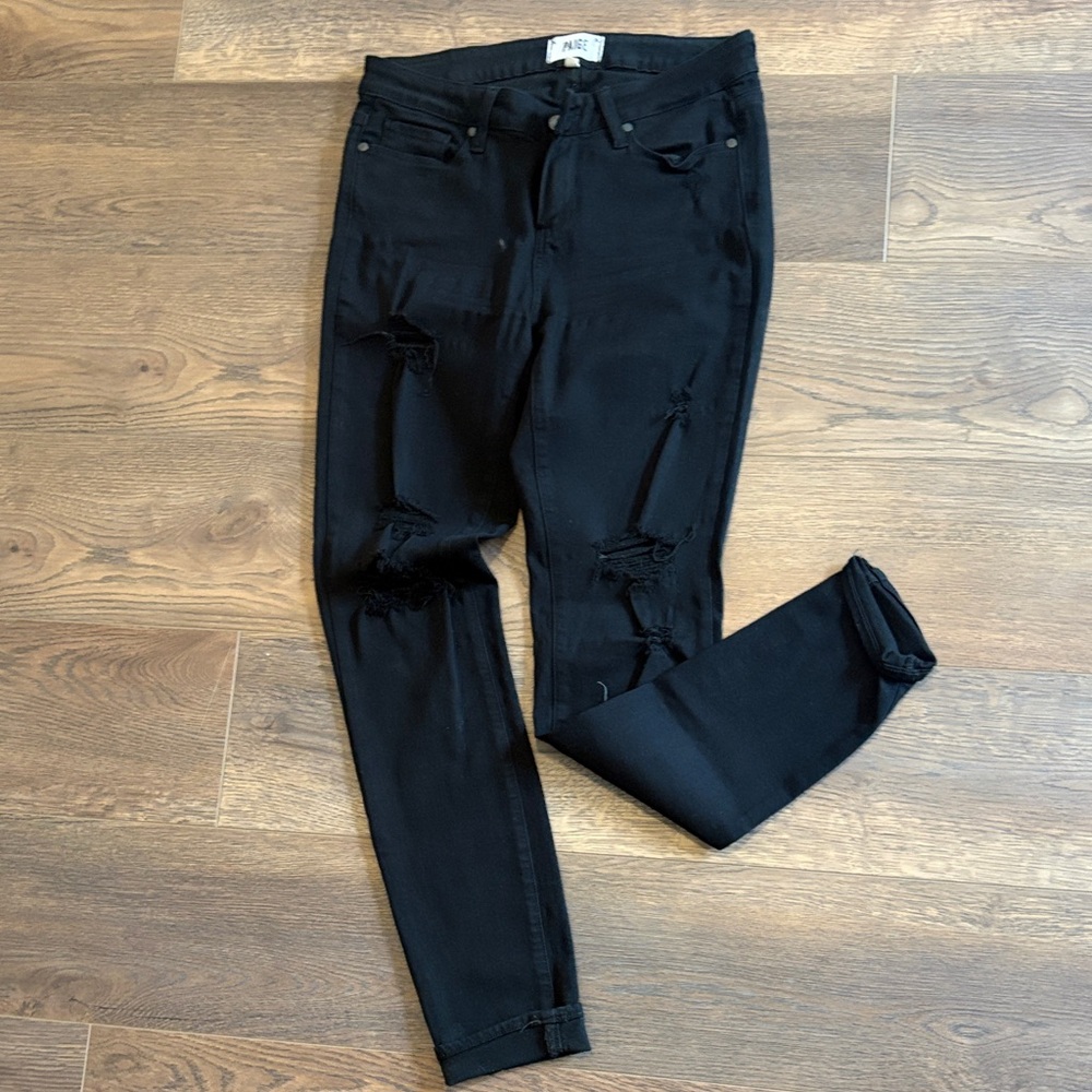 PAIGE Black Ripped Skinny Jeans